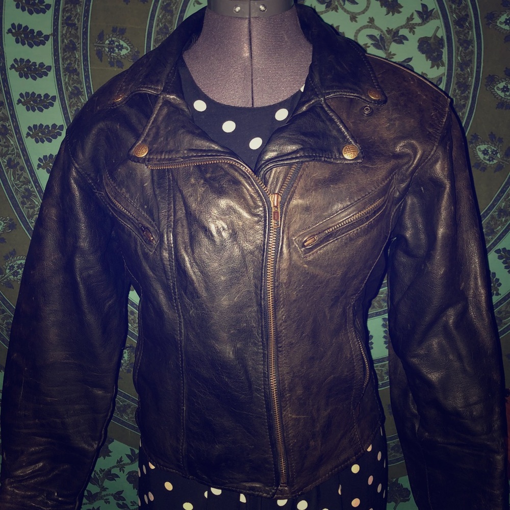 Vintage Distressed Leather Bomber Sexy Moto!